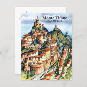 Monte Titano San Marino Watercolor Painting Travel Postcard