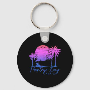Montego Bay Jamaica Vintage Sunset Surfer Beach Key Ring