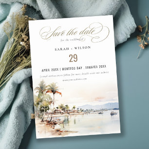 Montego Bay Jamaica Watercolor Landscape Wedding Save The Date