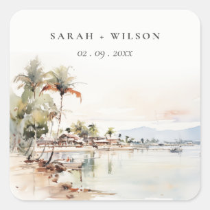 Montego Bay Jamaica Watercolor Landscape Wedding Square Sticker