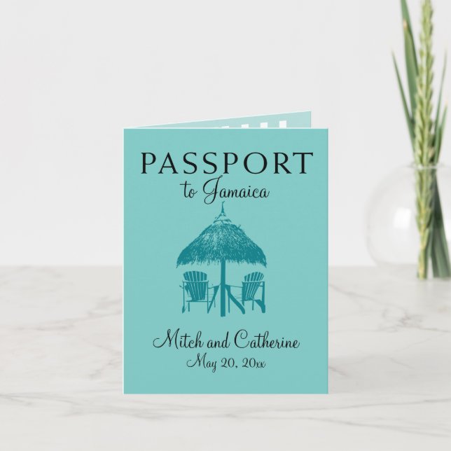 Montego Bay Jamaica Wedding Passport - Teal Invitation (Front)