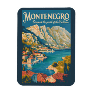 Montenegro Balkans Illustration Travel Art Vintage Magnet
