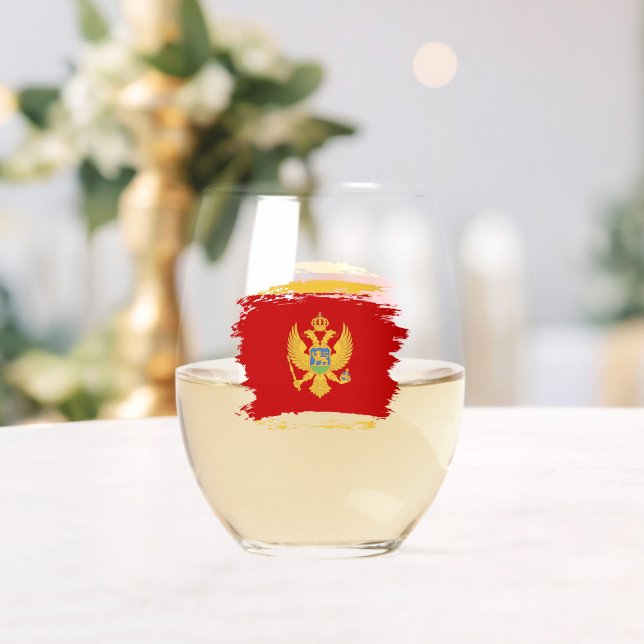 Montenegro flag stemless wine glass (Insitu (Wedding))