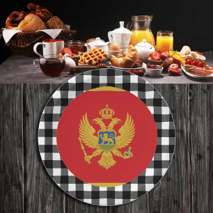 Montenegro Plate, elegant buffalo plaid &  Flag Paper Plate