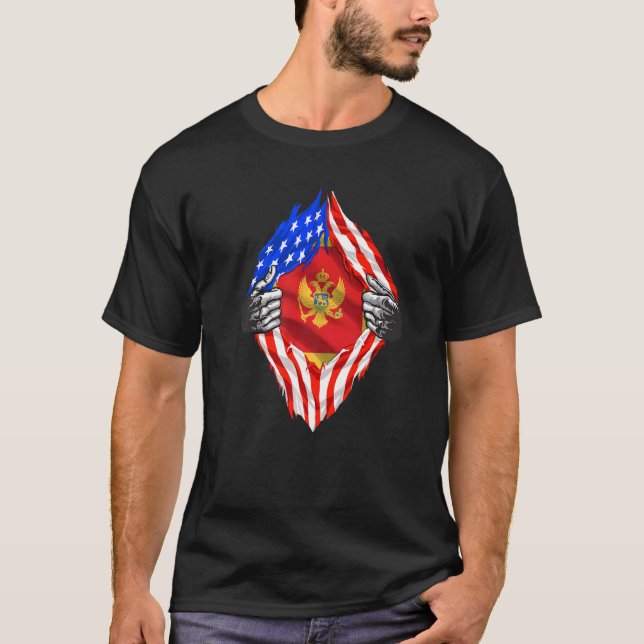 Montenegro Roots Usa Flag Patriotic Montenegrin He T-Shirt (Front)