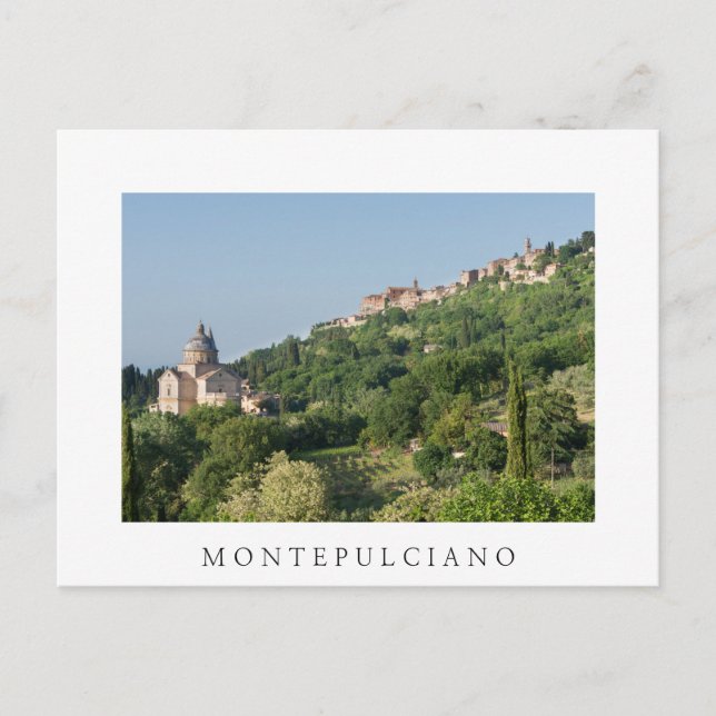 Montepulciano cathedral and town white postcard (Front)