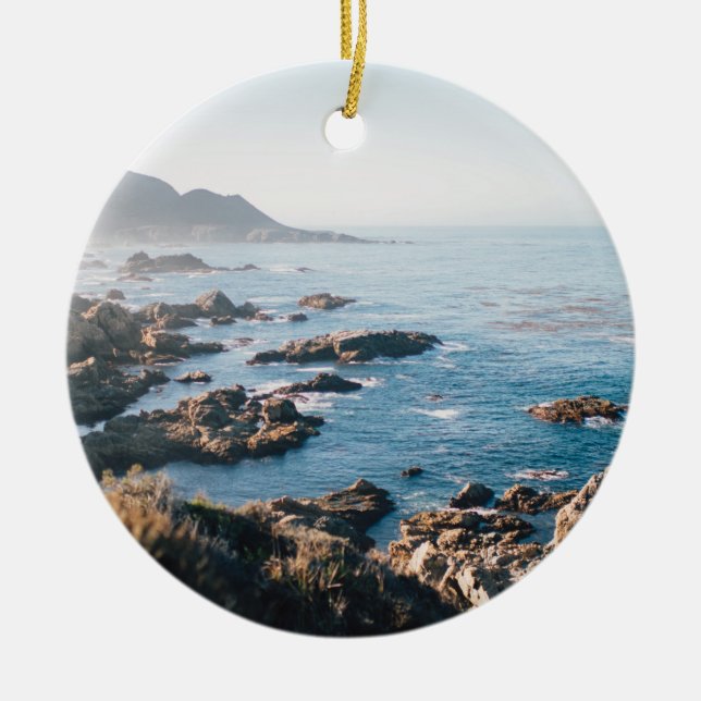Monterey Bay California Coastal Landscape Scenic Ceramic Ornament (Front)