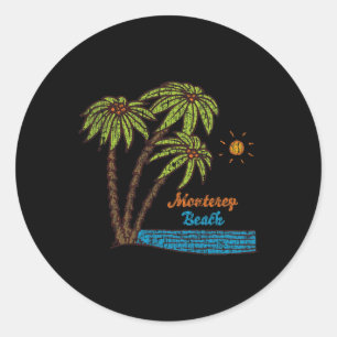 Monterey Beach, California Surfing Vintage Graphic Classic Round Sticker