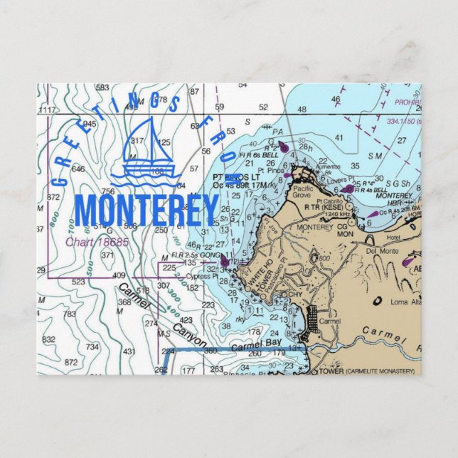 Monterey CA Nautical Chart Postcard (Front)