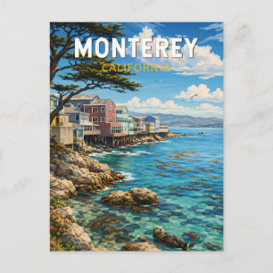 Monterey California Illustration Travel Art Retro Postcard
