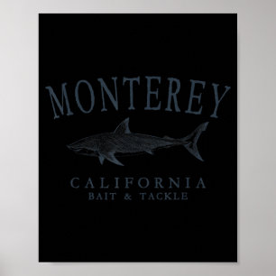 Monterey california shark retro slate art fishing poster