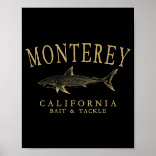 Monterey California Shark Tan Art Vintage Fishing Poster