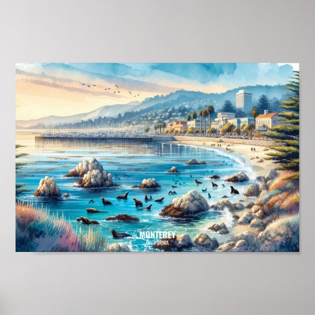 Monterey California USA Travel Places watercolor Poster (Front)