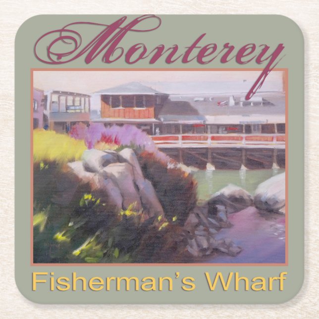 Monterey Fishermans Wharf Scenic California Coast Square Paper Coaster (Front)
