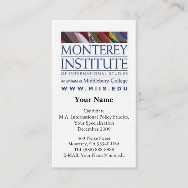 Monterey Institute of International Studies Card (Front)