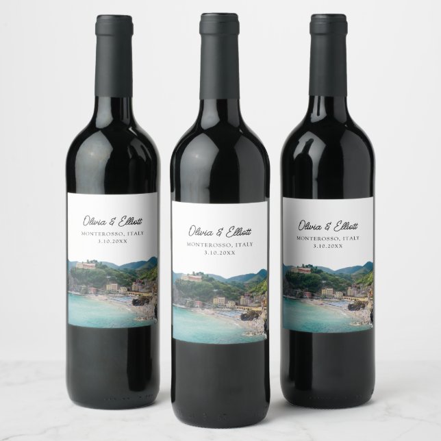 Monterosso Wedding Italy Favour Personalised Wine Label (Bottles)