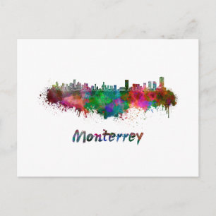 Monterrey skyline in watercolor postcard