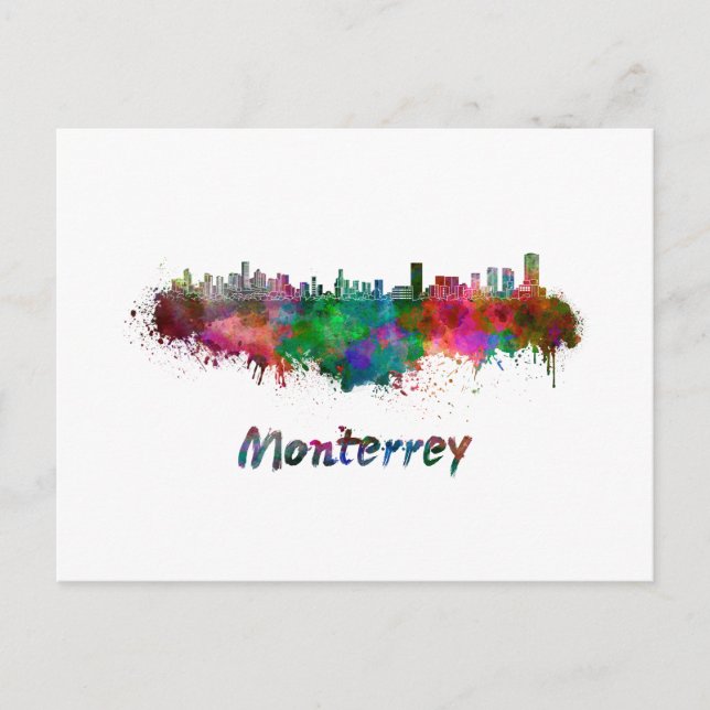 Monterrey skyline in watercolor postcard (Front)