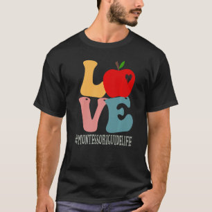 Montessori Guide Love Apple Groovy Retro Cute Back T-Shirt