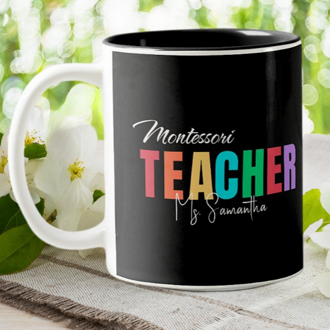 Montessori Teacher Colourful Personalised  Two-Tone Coffee Mug (Creator Uploaded)