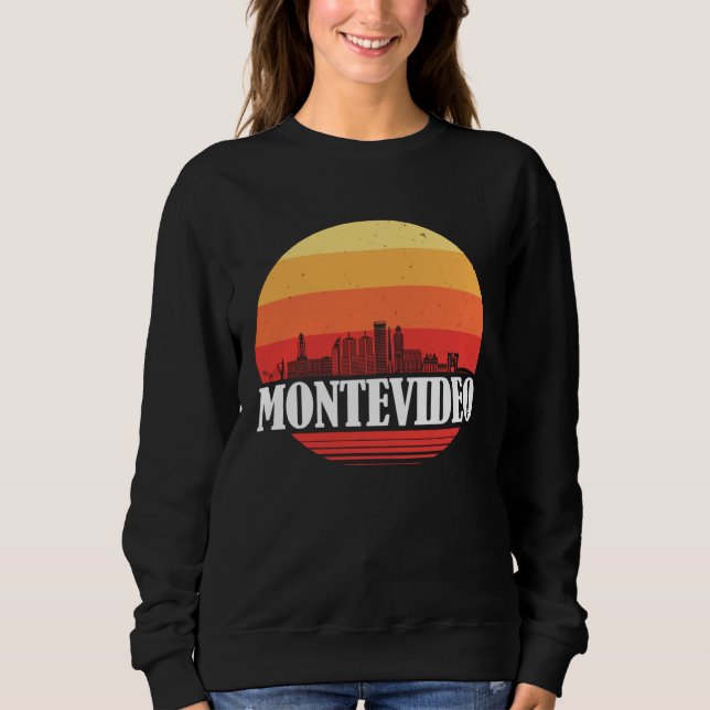 Montevideo Skyline Sunset in Retro Vintage Style Sweatshirt (Front)