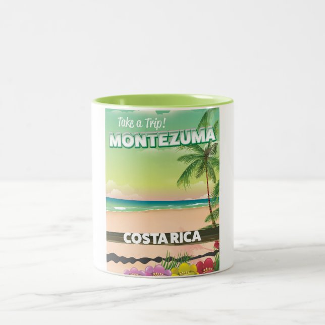 Montezuma Costa Rica beach travel poster Two-Tone Coffee Mug (Center)