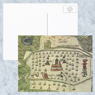 Montezuma's Aztec Empire, Antique World Map, 1577 Postcard