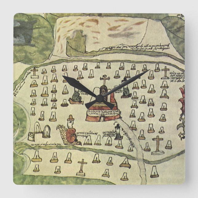 Montezuma's Aztec Empire, Antique World Map, 1577 Square Wall Clock (Front)