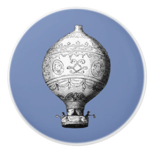 Montgolfier Vintage Hot Air Balloon on Blue Ceramic Knob
