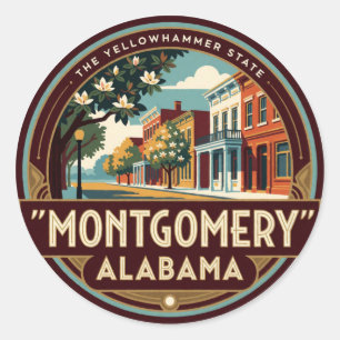 Montgomery Alabama Capital Retro Travel Memory Classic Round Sticker