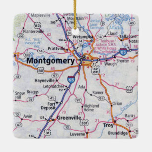 Montgomery Alabama Map Ceramic Ornament