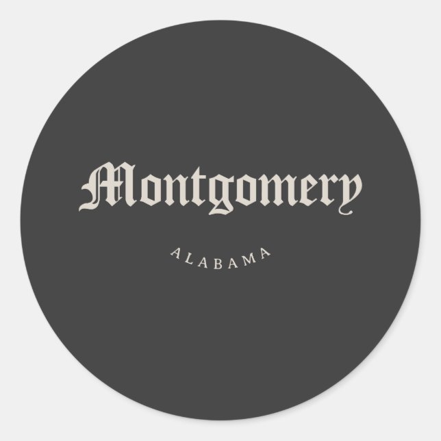 Montgomery Alabama White Font Classic Round Sticker (Front)