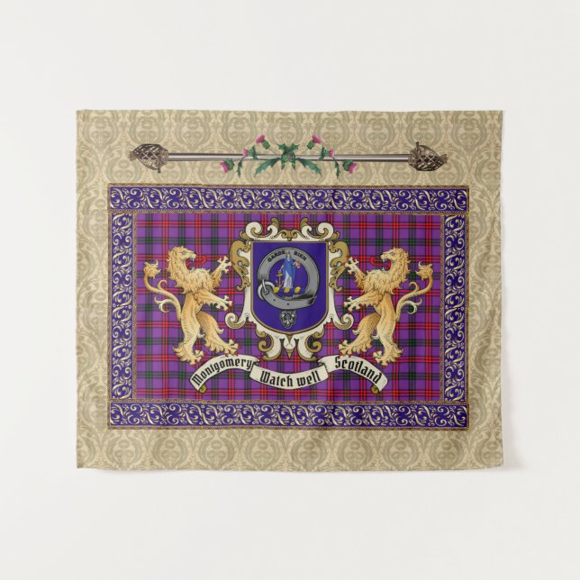 Montgomery Clan Badge & Tartan w/Lions  Tapestry (Front (Horizontal))