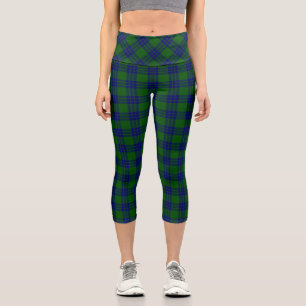 Montgomery tartan green blue plaid capri leggings