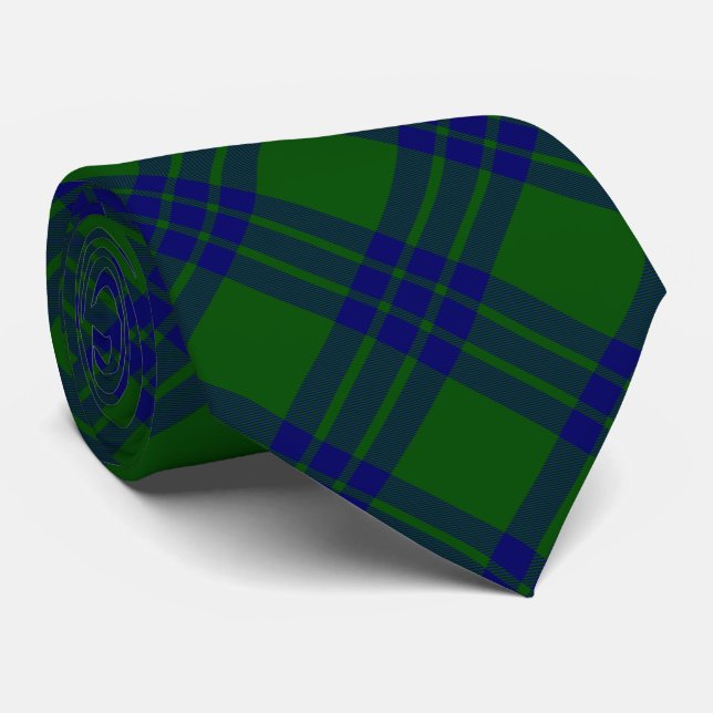 Montgomery tartan green blue plaid tie (Rolled)