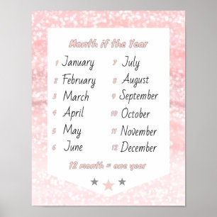 Month of the year learning pink poster