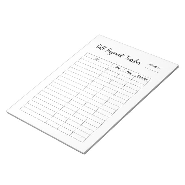 Monthly Bill Payment Tracker Notepad (Angled)