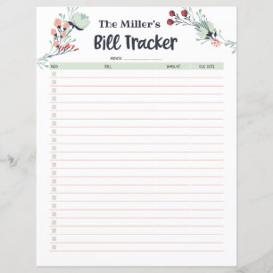 Monthly Bill Tracker in Cute Floral Style