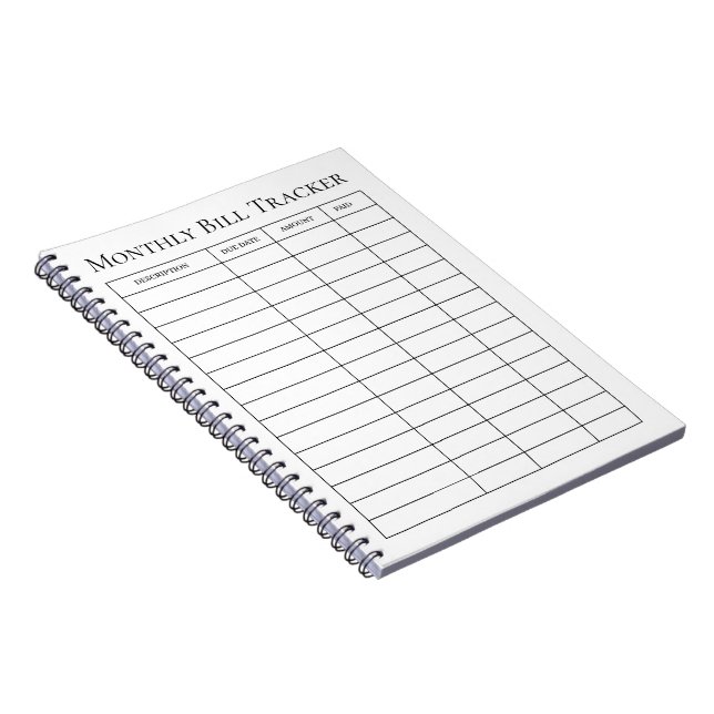 Monthly Bill Tracker Notebook (Right Side)