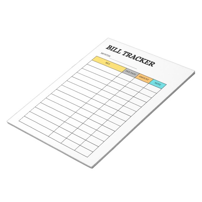 Monthly Bill Tracker Notepad (Angled)