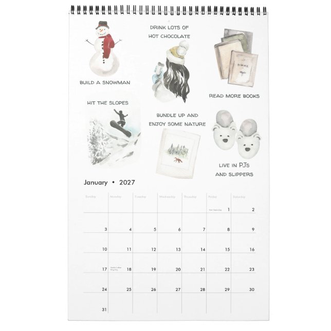 Monthly Bucket List Family Favourites Watercolor Calendar (Jan 2027)