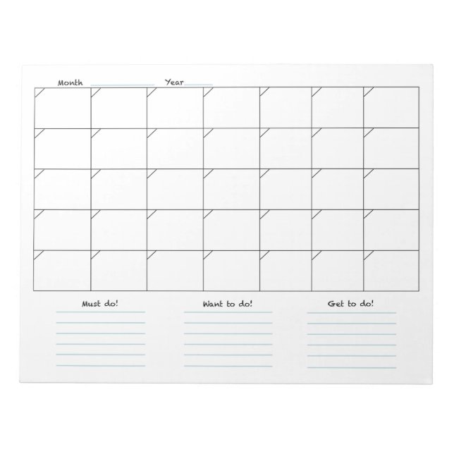 Monthly Calendar Notepad (Front)