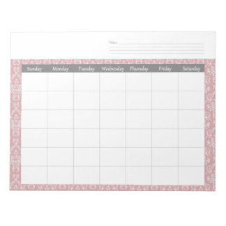 Monthly Coral Damask Calendar Planner Notepad