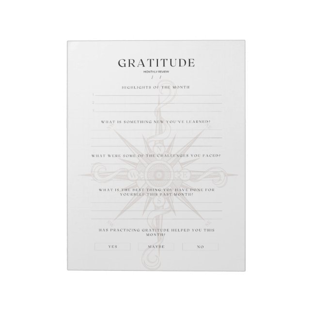 Monthly Gratitude Highlights & Preview Notepad (Rotated)