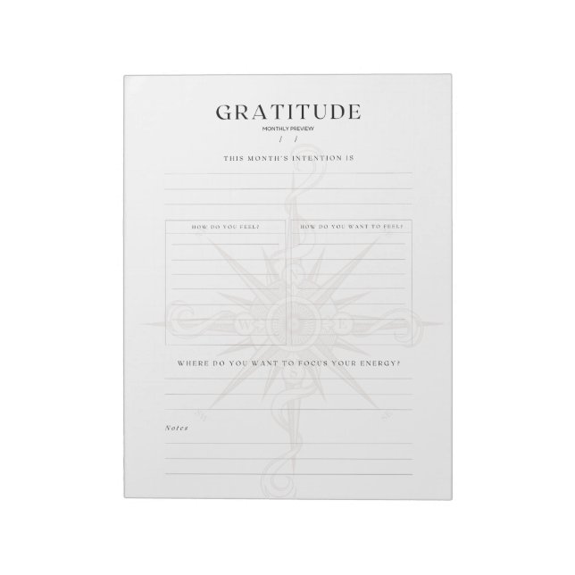 Monthly Gratitude Journal Template Notepad (Rotated)