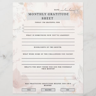  Monthly Gratitude Sheet  Custom Letterhead