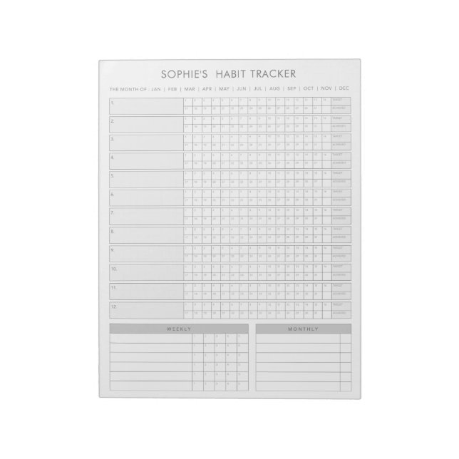 Monthly Habit Tracker - Minimalist Grey Planner Notepad (Rotated)