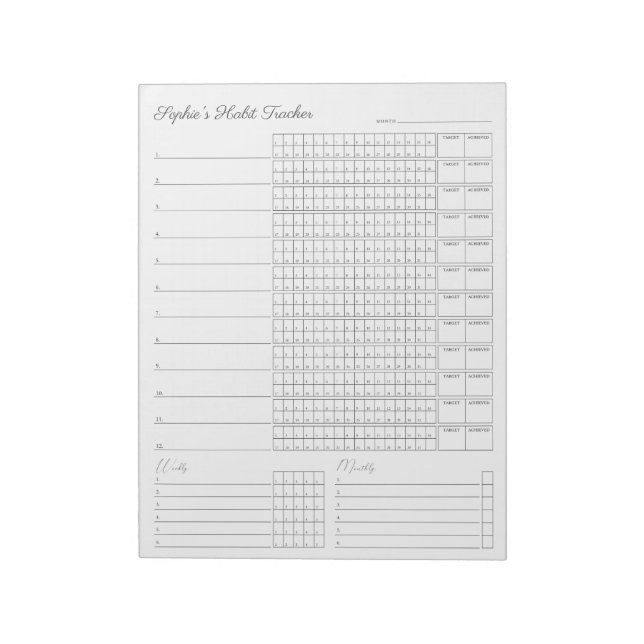 Monthly Habit Tracker - Minimalist Planner Notepad (Rotated)