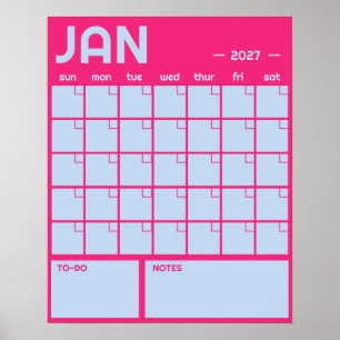 Monthly Large Undated Vibrant Colour Wall Calendar Poster
