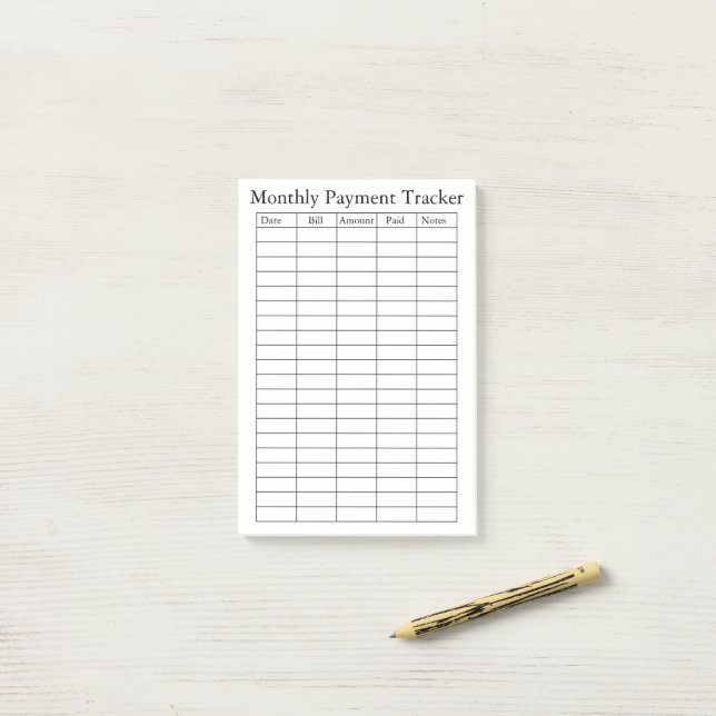Monthly Personalised Payment Tracker Post-it Notes (On Desk)